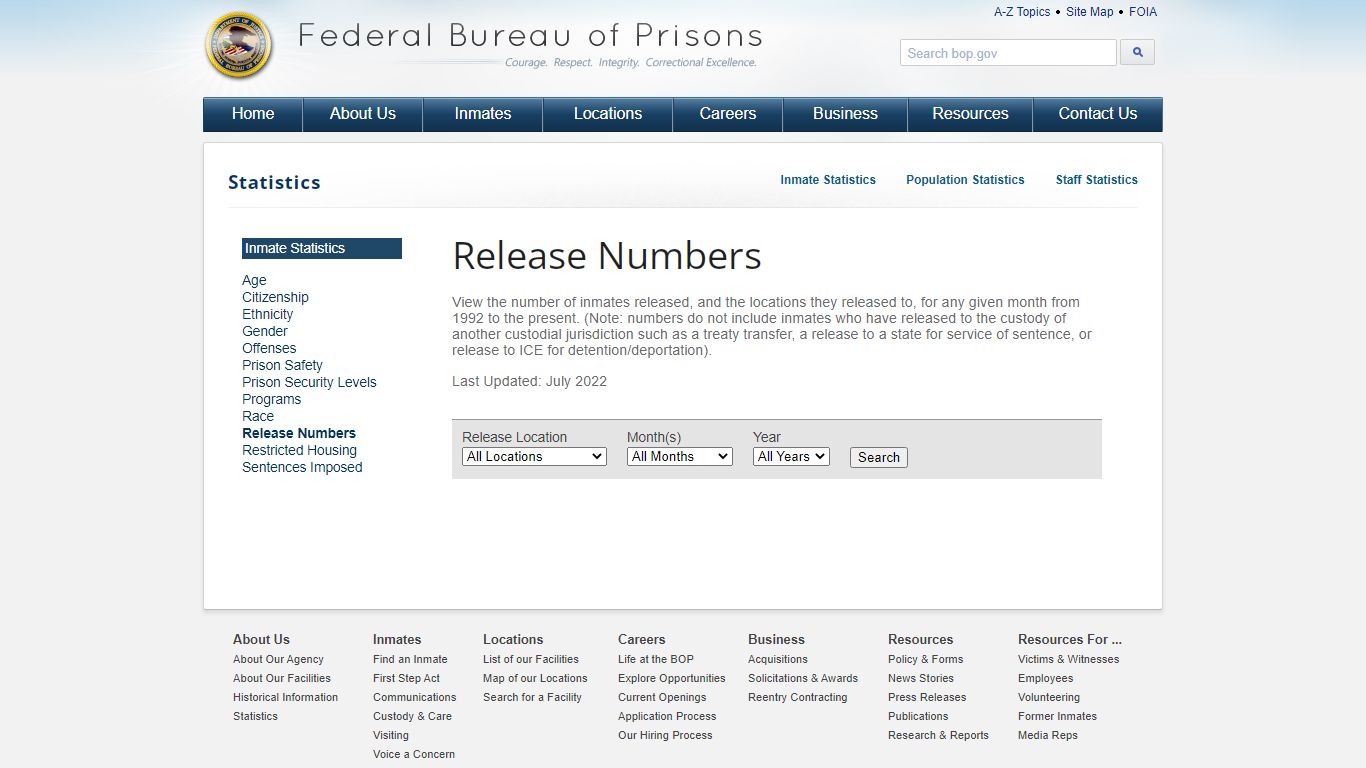 BOP Statistics: Inmate Release Numbers - Federal Bureau of Prisons